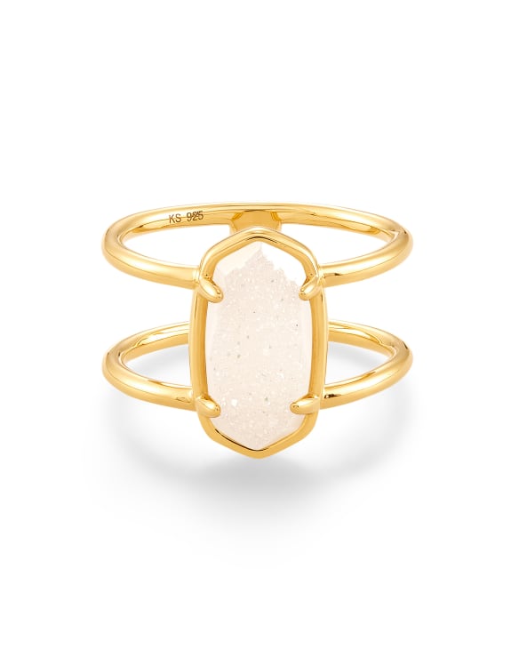 Elyse 18k Gold Vermeil Double Band Ring in Iridescent Drusy